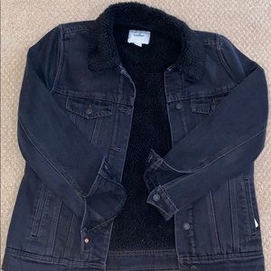 Black denim fleece lined jean jacket